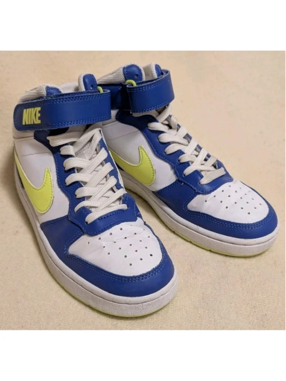 Nike Court Borough Mid 2 GS Astronomy Blue Volt White Yellow Kids 4Y F104
